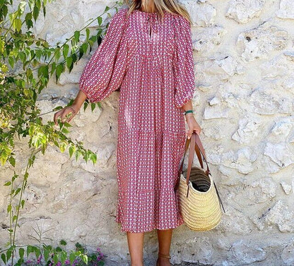 Printed maxi dress with waist band – Aurelia-Light pink-S-Nora Luxe