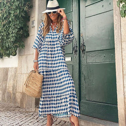 Printed maxi dress with waist band – Aurelia-Red-S-Nora Luxe