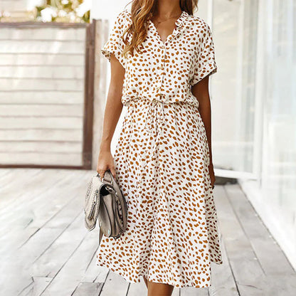 Printed V-Neck Dress – Marielle-White-S-State of Style