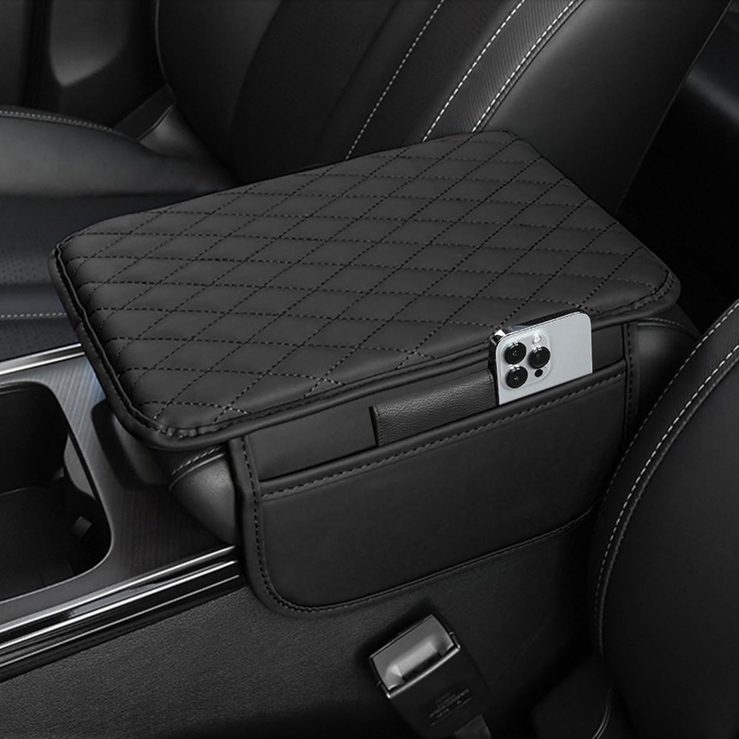 PU Leather Car Armrest Mat-Black-Nora Luxe