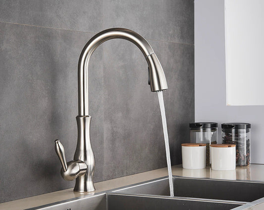 Pull-Out Kitchen Tap - FlexFlow-Brushed Steel-Nora Luxe
