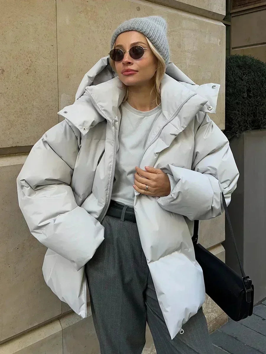 Quilted Winter Coat for Women - Elyssa-Light gray-S-Nora Luxe
