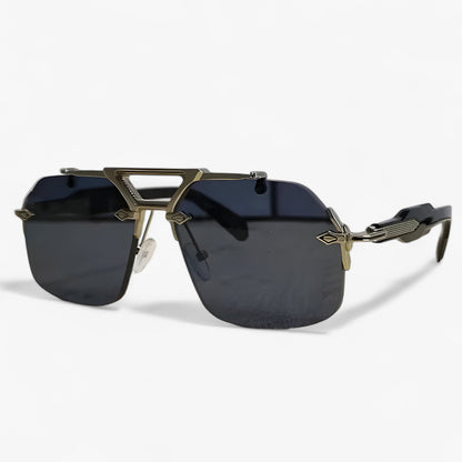 Randless oversized sunglasses with metal accents – Vexor-Silver Grey-Nora Luxe