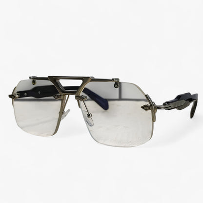 Randless oversized sunglasses with metal accents – Vexor-Transparent Silver-Nora Luxe