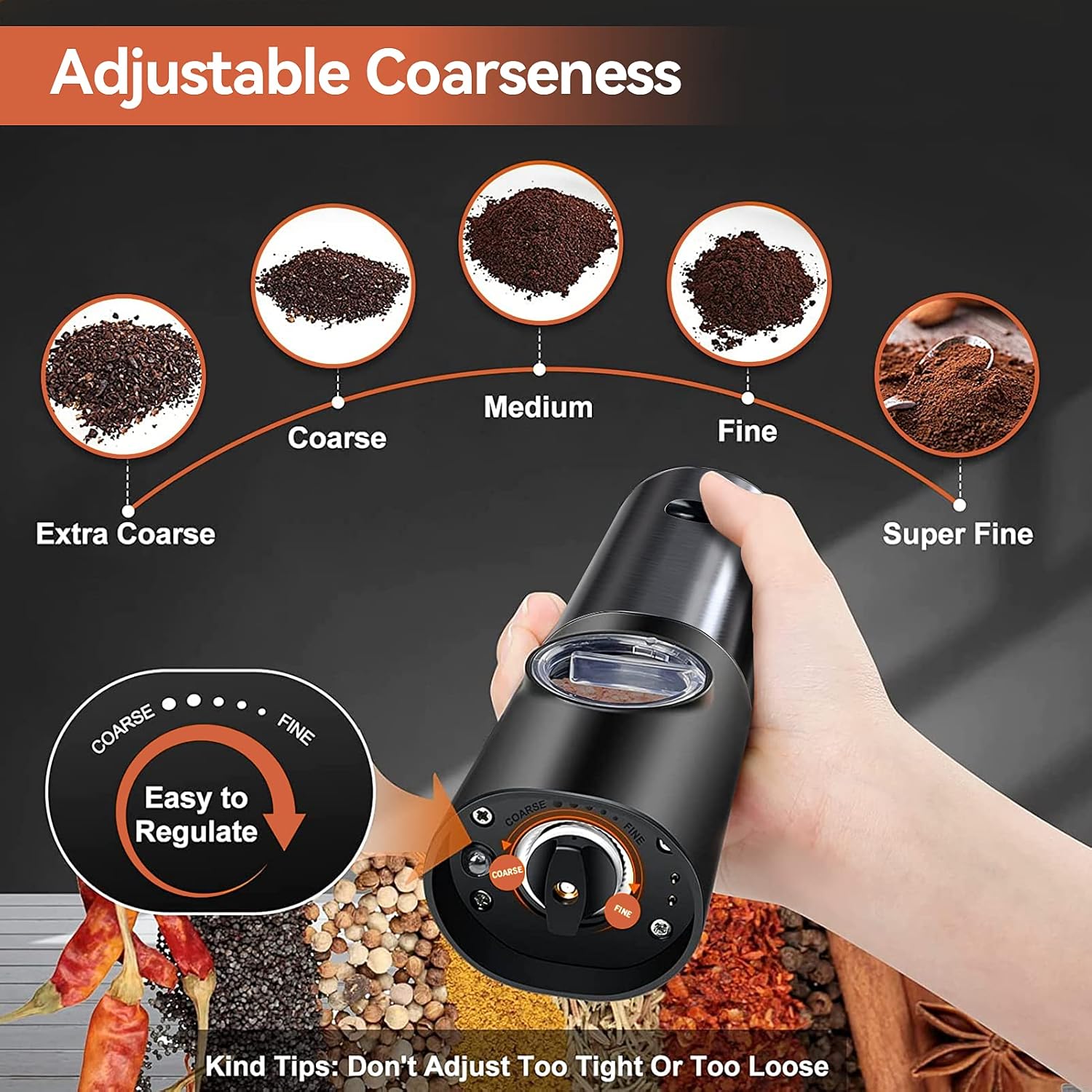 Rechargeable Electric Salt and Pepper Mill Set-Black-Nora Luxe
