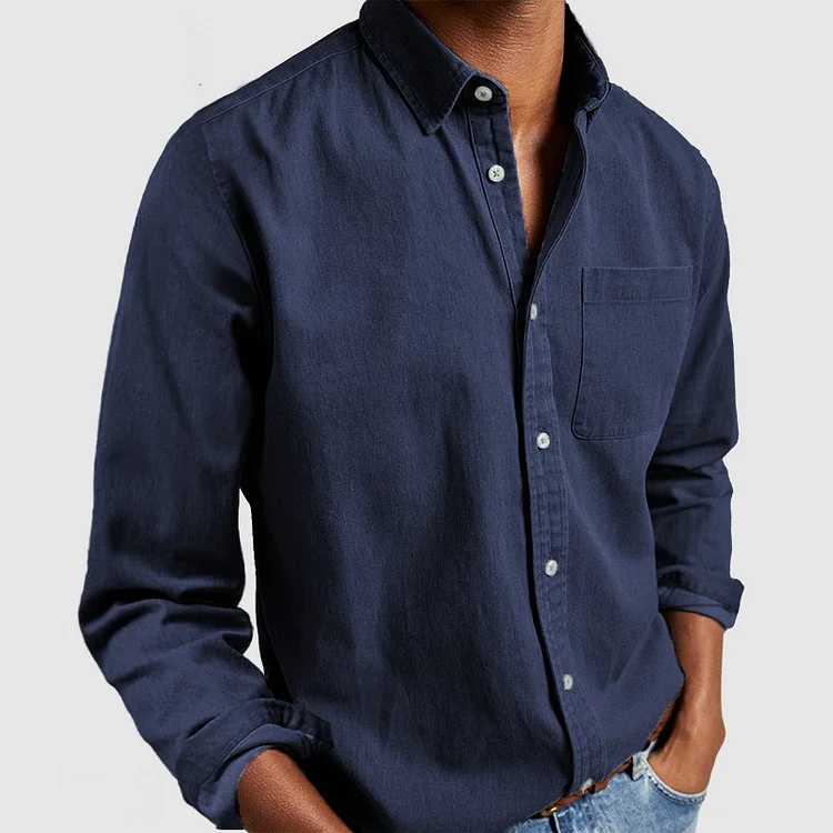 Relaxed men's casual shirt with a modern cut - Henrik-Dark blue-S-Nora Luxe