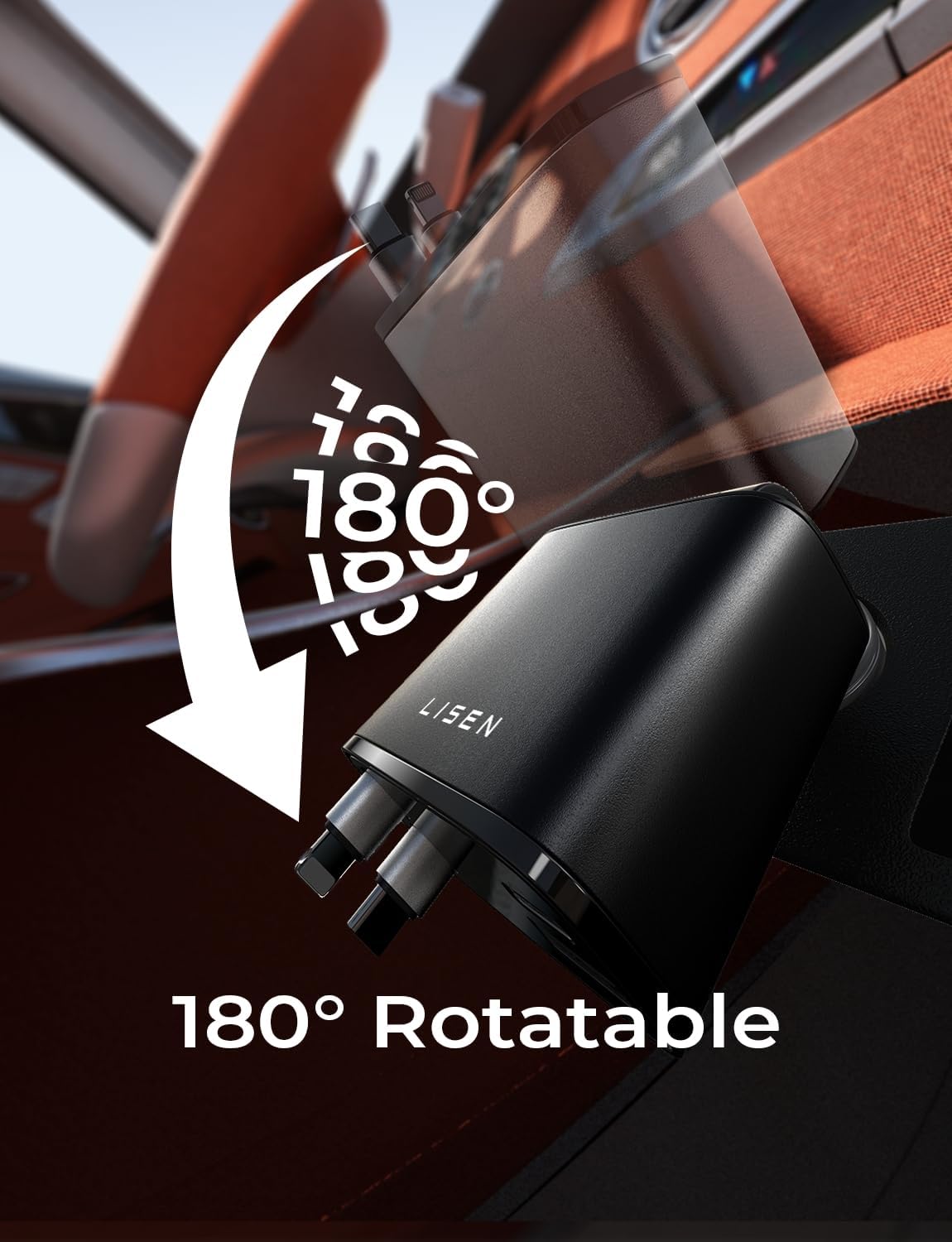 Retractable Car Charger 69W USB C-Black - USB Type C - 24 Volt-Nora Luxe