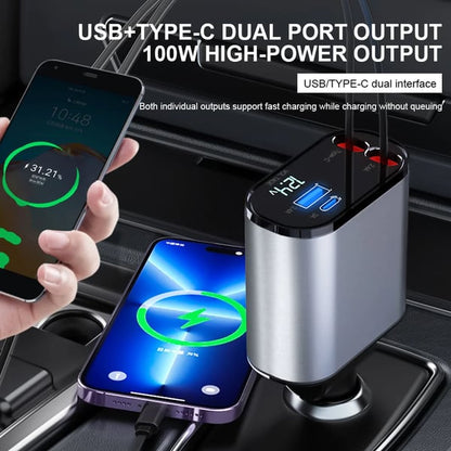 Retractable Car Fast Charger – VoltEdge-USB-C + iPhone-Nora Luxe