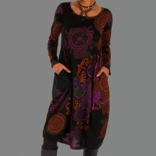 Retro Boho Dress - Elara-Red-S-Nora Luxe