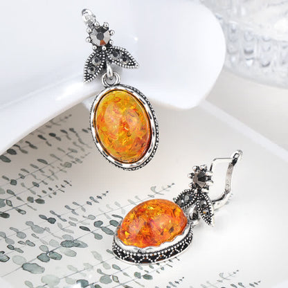 Retro Flower Earrings with Amber - Nora-Nora Luxe