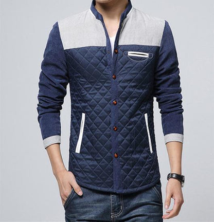 Retro windbreaker with stand-up collar for men - Orlando-Blue Brown-S-Nora Luxe