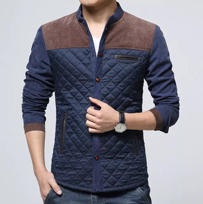 Retro windbreaker with stand-up collar for men - Orlando-Blue Brown-S-Nora Luxe