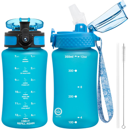 Reusable Tritan plastic water bottle with straw & chug lids-350 ml-Blue-Nora Luxe