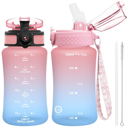 Reusable Tritan plastic water bottle with straw & chug lids-350 ml-Pink Blue-Nora Luxe