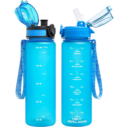 Reusable Tritan plastic water bottle with straw & chug lids-500 ml-Blue-Nora Luxe