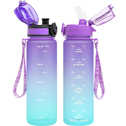 Reusable Tritan plastic water bottle with straw & chug lids-500 ml-Purple Blue-Nora Luxe