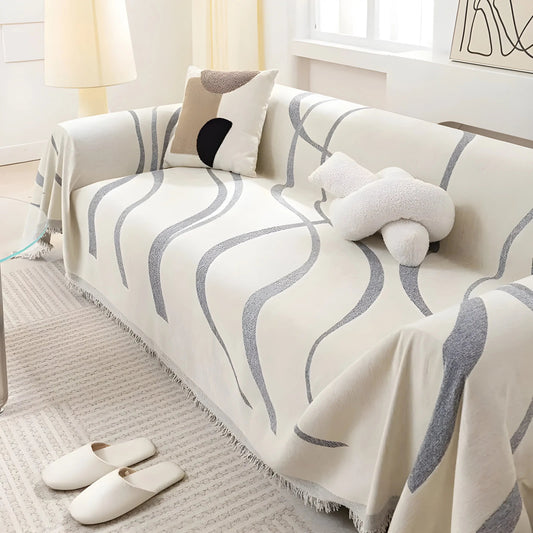 Reversible Chenille/Cotton Sofa Cover - LuxeCasa-70.87″ × 51.18″-Gray-Nora Luxe