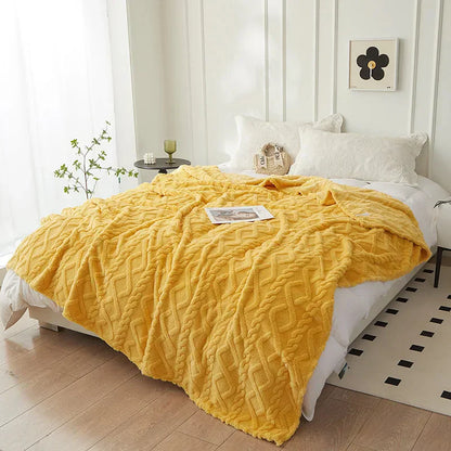 Reversible Thick Lambswool Blanket - CozyLuxe-Yellow-27.56 × 39.37 in-Nora Luxe