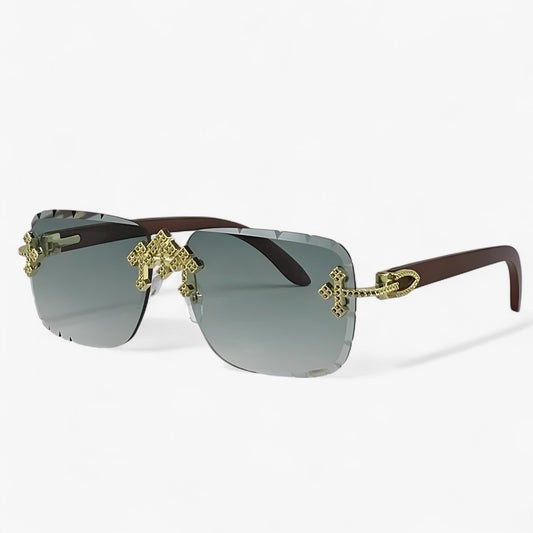 Rimless Steampunk sunglasses with metal accents – Nirex-Gray-Nora Luxe