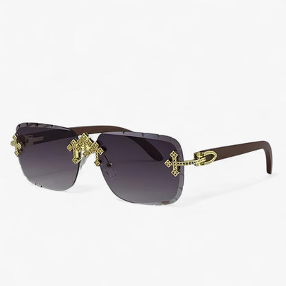 Rimless Steampunk sunglasses with metal accents – Nirex-Light brown-Nora Luxe