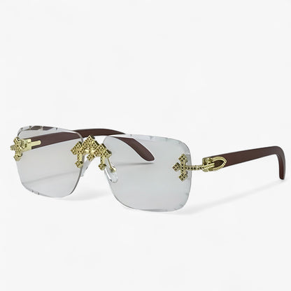 Rimless Steampunk sunglasses with metal accents – Nirex-Light brown-Nora Luxe