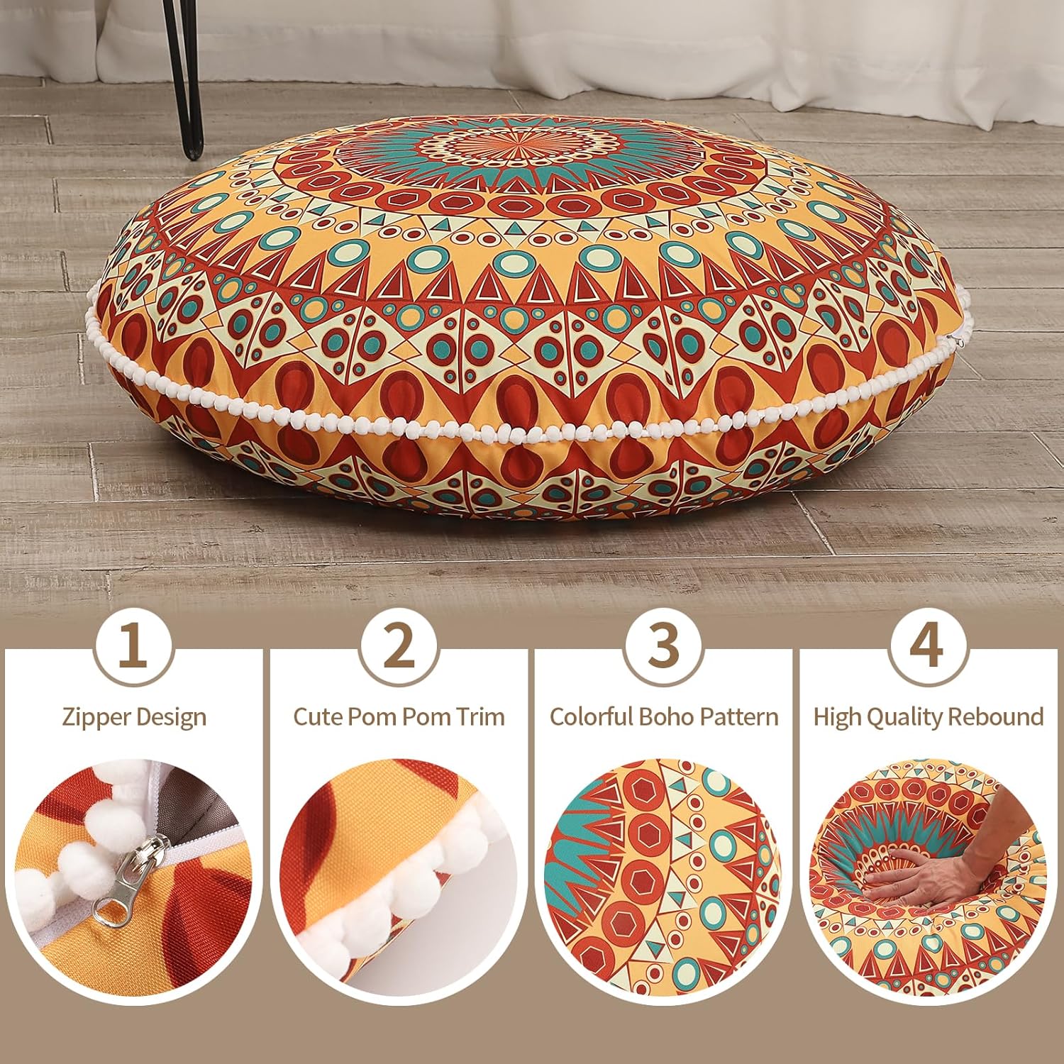 Round Meditation Cushion with Memory Foam-Dark blue-Nora Luxe