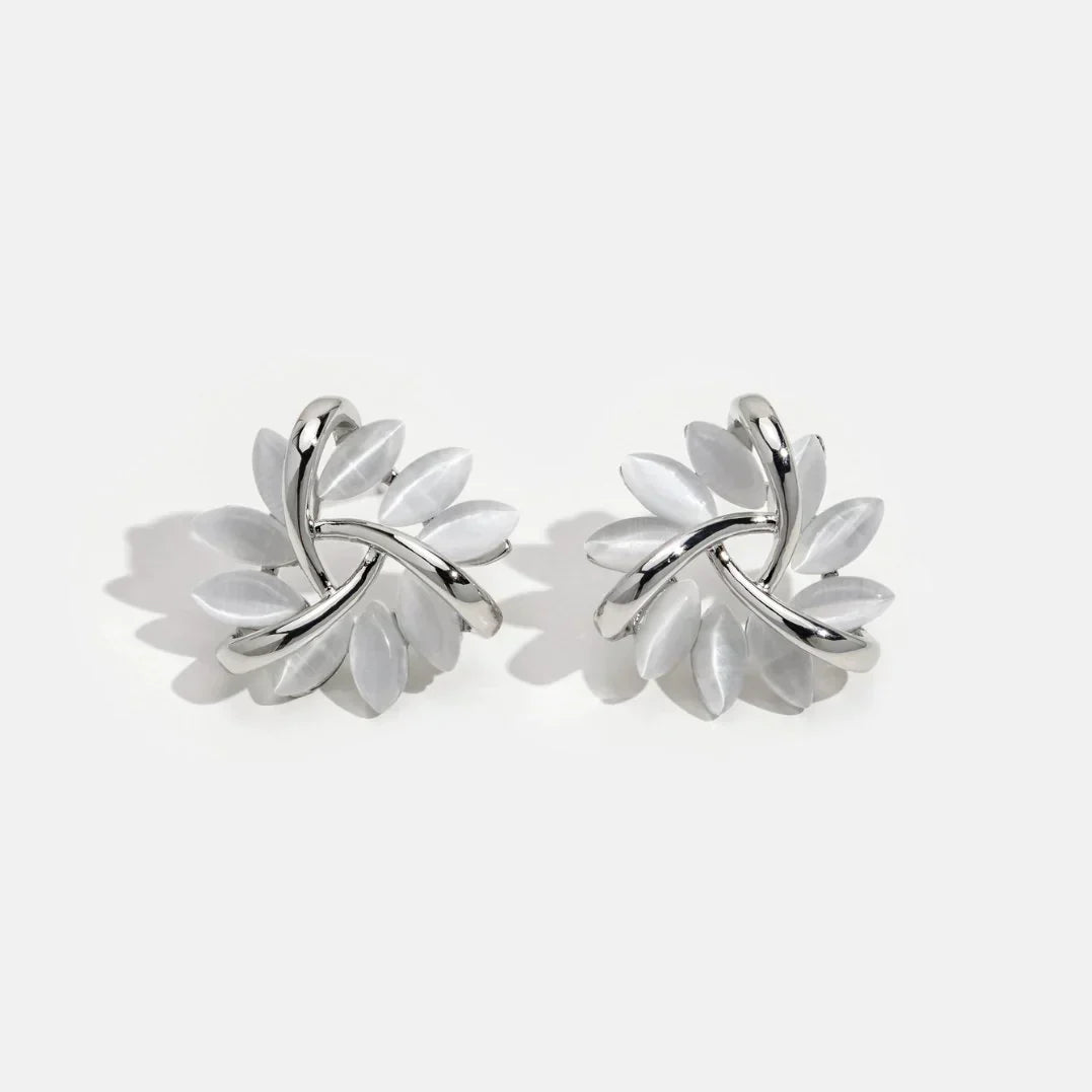 Round Opal Flower Stud Earrings in Gold - Amara-Gold-Nora Luxe
