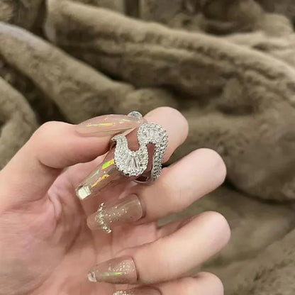 S-Shaped Silver Zirconia Ring - Seraphine-Nora Luxe