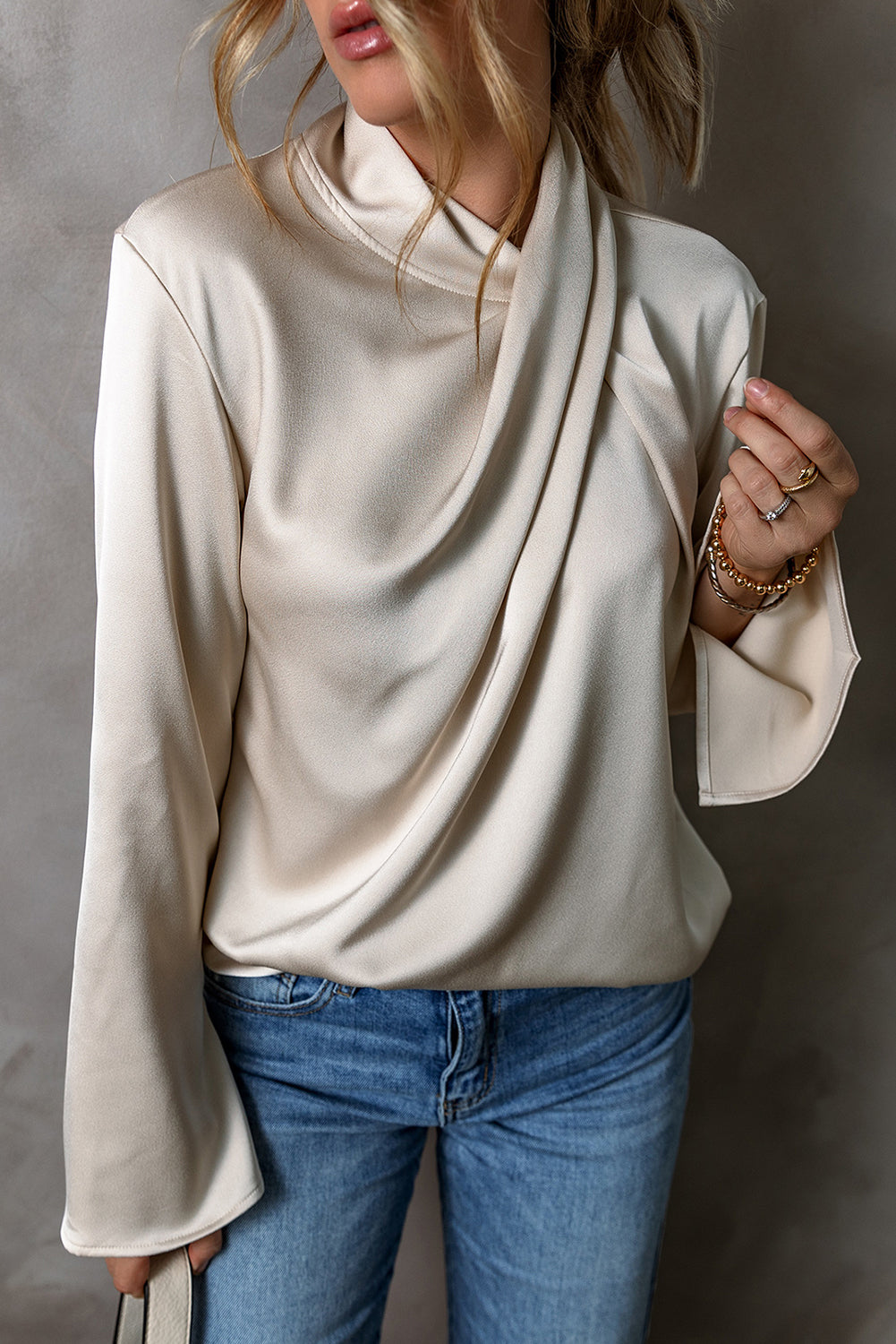 Satin Ladies Blouse with Cross Front - Livia-S-Nora Luxe