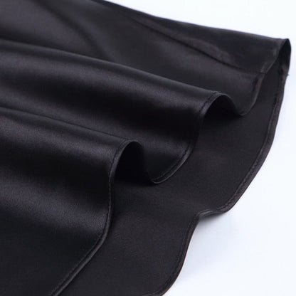 Satin shimmering women's midi skirt in A-line with high waist – Liora-Black-S-Nora Luxe