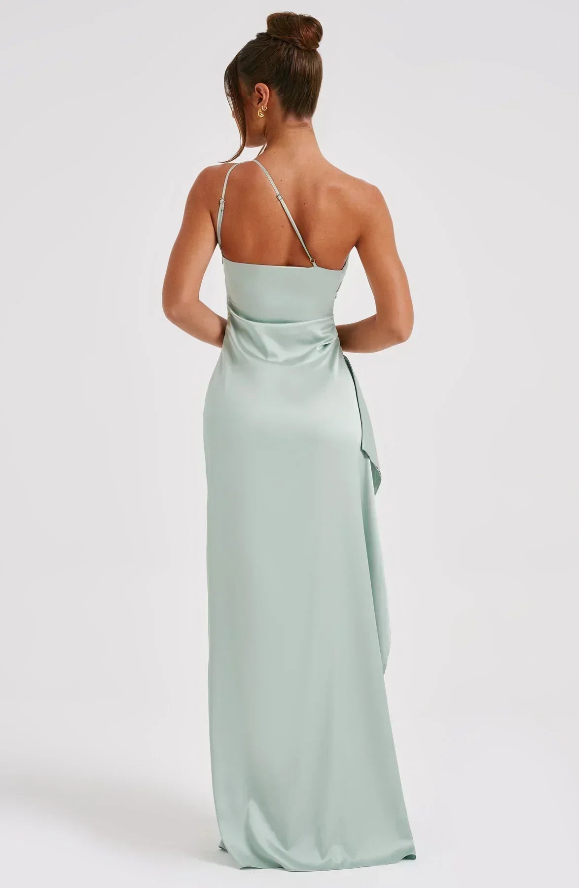 Satin Split Dress with One Shoulder - Vivienne-Red-XS-The Livary