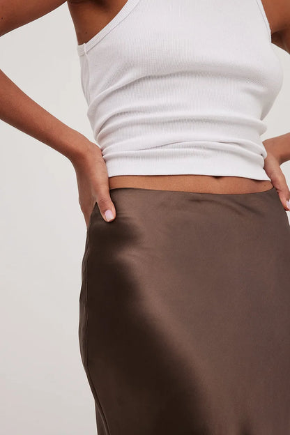 Satinette ladies' skirt with high waist – Elena-S-Black-Nora Luxe