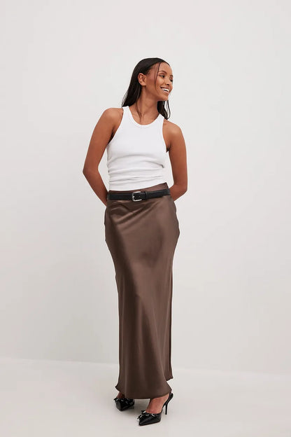 Satinette ladies' skirt with high waist – Elena-S-Black-Nora Luxe