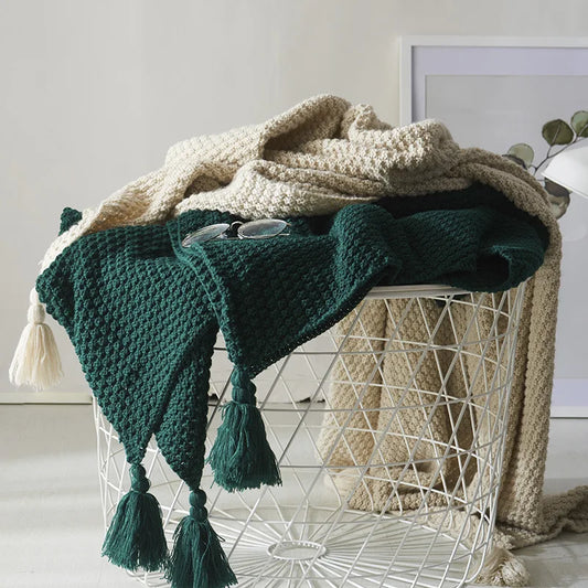 Scandinavian Knitted Wool Blanket - Aurora-Dark green-43.3 x 59.1 inches-Nora Luxe
