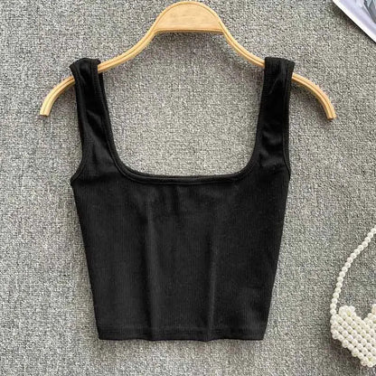 Seamless Cropped Tank Top in Solid Colour – Zayra-Black-S-State of Style