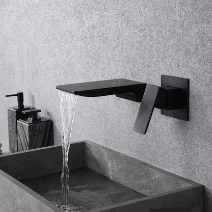 Sensor Wall Tap with Waterfall Outlet – Fluxis-Black-The Livary