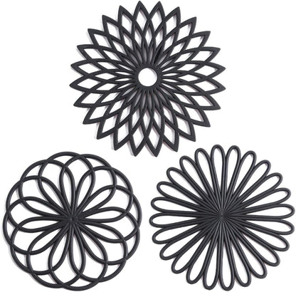Set of 3 Silicone Coasters: Heat Resistant Heat Pads-Black-Nora Luxe