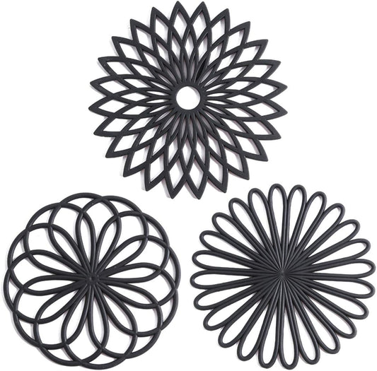 Set of 3 Silicone Coasters: Heat Resistant Heat Pads-Black-Nora Luxe