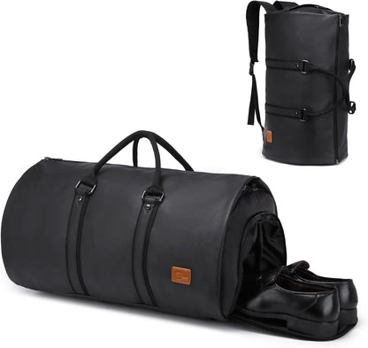 Convertible PU Leather Garment Duffel – Carry-On Weekender Suit Travel Bag