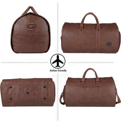 Convertible PU Leather Garment Duffel – Carry-On Weekender Suit Travel Bag