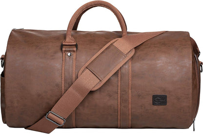 Convertible PU Leather Garment Duffel – Carry-On Weekender Suit Travel Bag