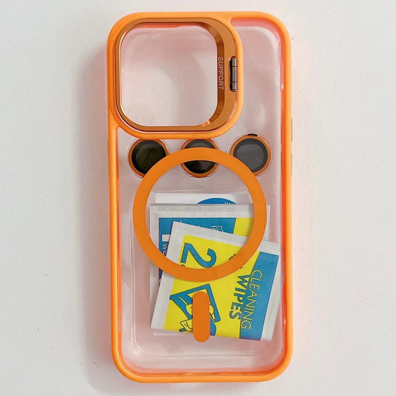 Shockproof Magnetic Phone Case with Glass Lens Guard & Stand