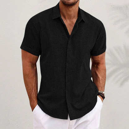 Short-sleeved cotton-linen shirt for men – Oscar-Black-XS-The Livary