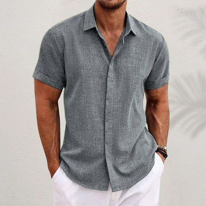 Short-sleeved cotton-linen shirt for men – Oscar-Gray-XS-The Livary