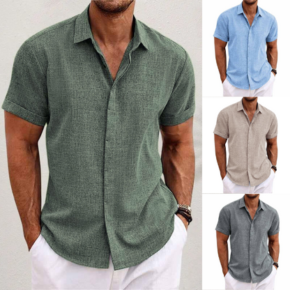 Short-sleeved cotton-linen shirt for men – Oscar-Royal blue-XS-The Livary