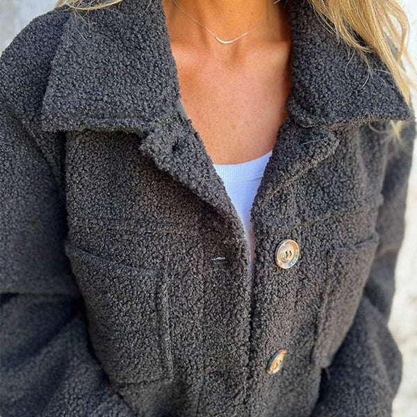 Short Teddy Coat - Dion | Warm with Stylish Lapel Collar-Yellow-S-Nora Luxe