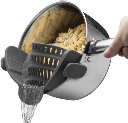 Silicone Clip-On Strainer – Heat-Resistant Colander for Pasta & Vegetables-Grey-Nora Luxe