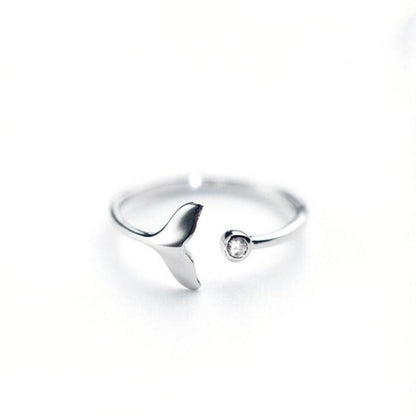 Silver Dolphin Tail Ring with Adjustable Zirconia - Marinel-Nora Luxe