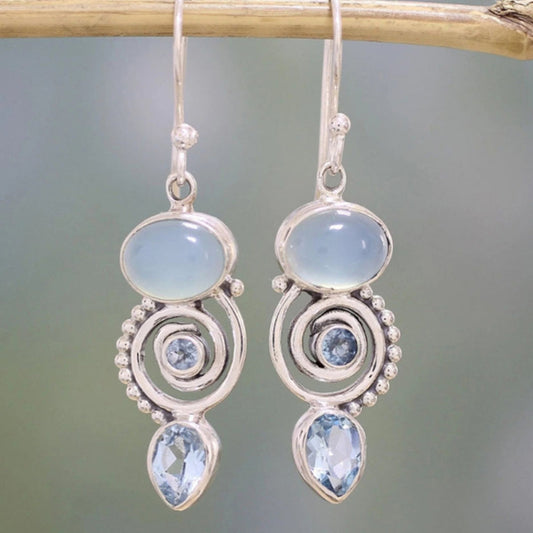 Silver Earrings with Moonstone - Aurorae-Nora Luxe