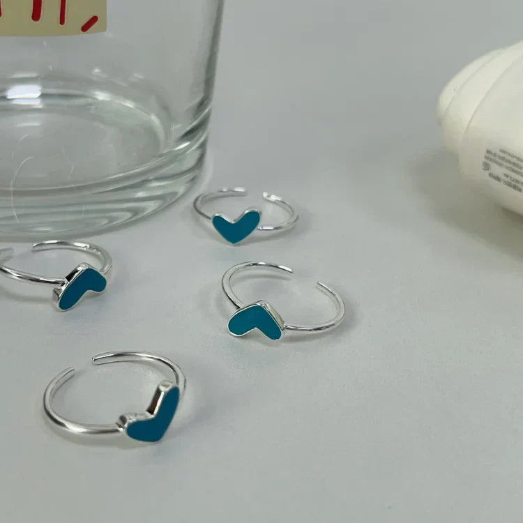 Silver Heart Ring with Blue Drop Detail - Ameline-Nora Luxe